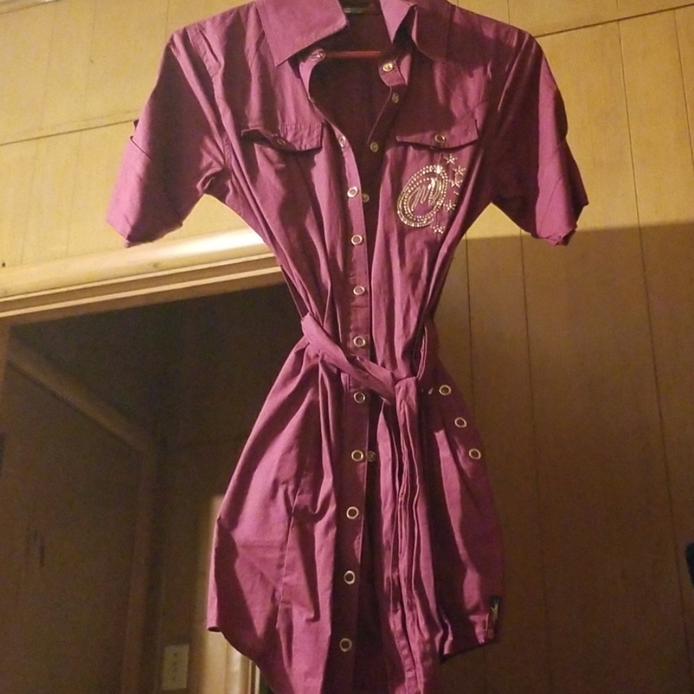 Button down dress burgundy NWOT